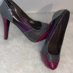 Violet and Grey Patent Leather Pumps